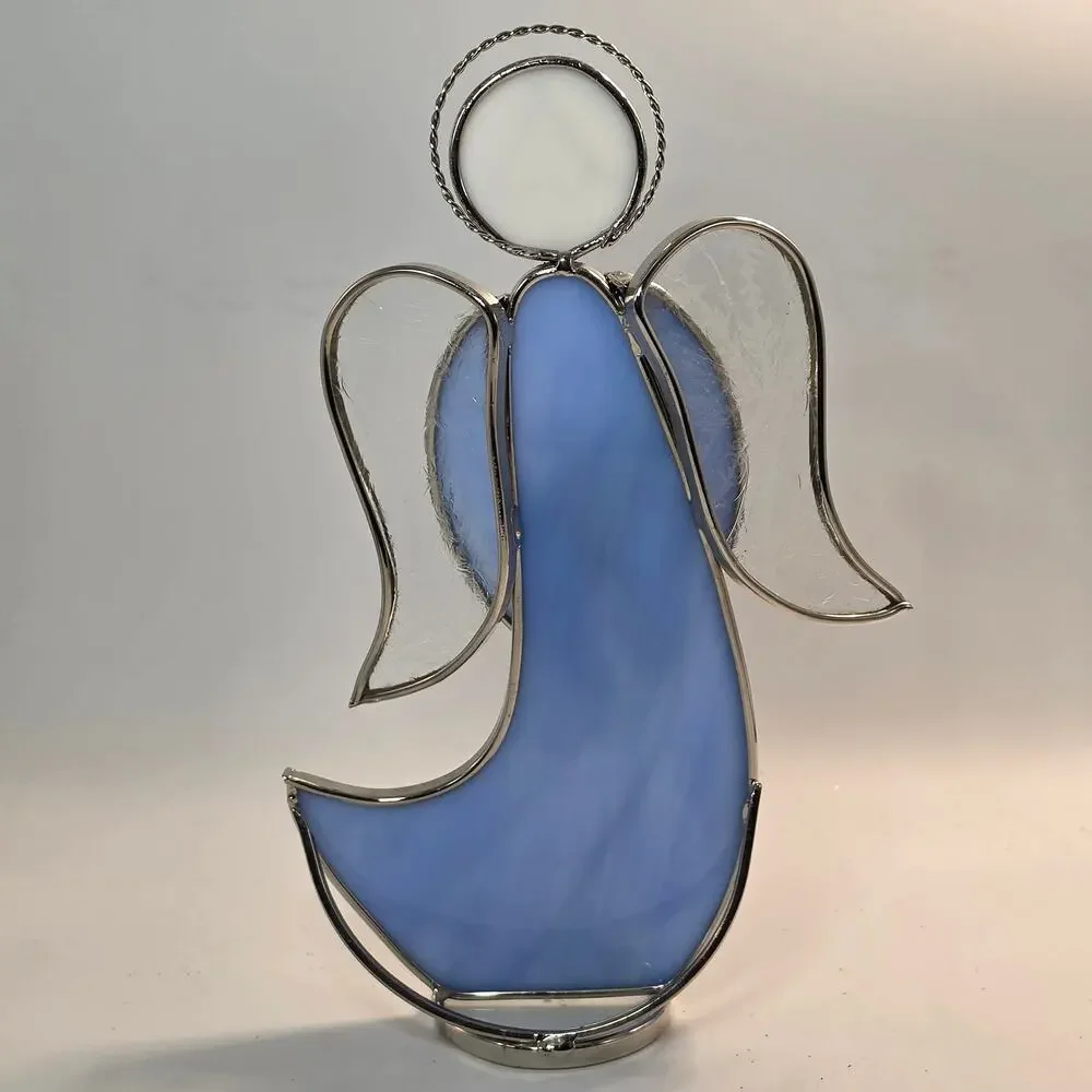 Blue Stained Glass Choir Angel Standing Figurine 10